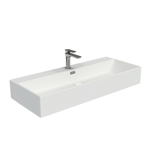 Lavabo de cerámica de diseño minimalista con desagüe para contratistas de proyectos - Product Image 1