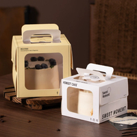 Boîte d'emballage pour gâteau personnalisée pour cadeau d'anniversaire, boîte à gâteau carrée robuste et biodégradable de 6 pouces avec fenêtre transparente et poignée