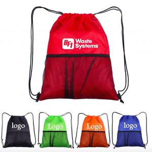 210D Polyester <b>Drawstring</b> <b>Backpack</b> Sports Mesh <b>Drawstring</b> <b>Backpack</b> with Double Shoulder Straps for Advertising Promotions - Product Image 1