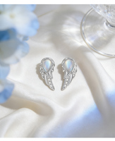 Boucles d'oreilles clous Moyu Jewelry OEM ODM classiques en argent 925, motif ailes d'ange et goutte d'eau, avec pierre de lune fine, pour la fabrication de bijoux féminins
