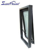 Fenêtre à auvent en aluminium moderne à ouverture manuelle, double vitrage, en alliage d'aluminium et acier inoxydable, avec moustiquaire intégrée