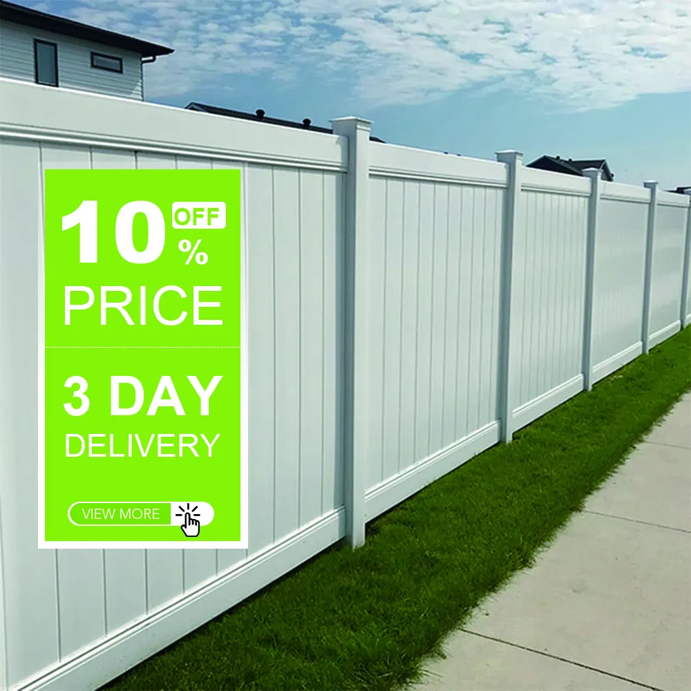 Longjie 6ft.H x8ft.W UV Resistant Vinyl PVC Outdoor High Security Fence Panels for Garden