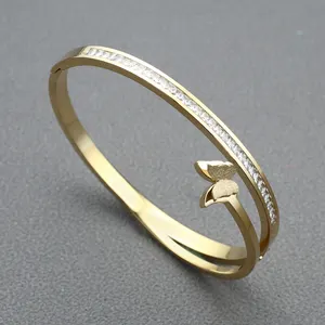 Luxury Tarnish Jewelry 18k Gold Plated Zirconia Stainless Steel Charm Bracelets & Bangles