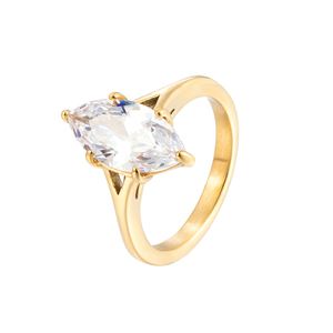 Anello di Fidanzamento <span class=keywords><strong>in</strong></span> <span class=keywords><strong>Acciaio</strong></span> Inossidabile 316L Placcato Oro 18K PVD, Taglio Marquise, Antiossidante, Impermeabile, Stile Matrimoniale, Gioielli per Donne - Product Image 1