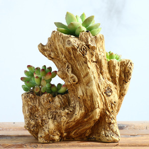 Creative Artificial Tree Root Resin Flower <b>Pot</b> Three Hole With Drainage For <b>Succulents</b> And Green Plants - Product Image 4