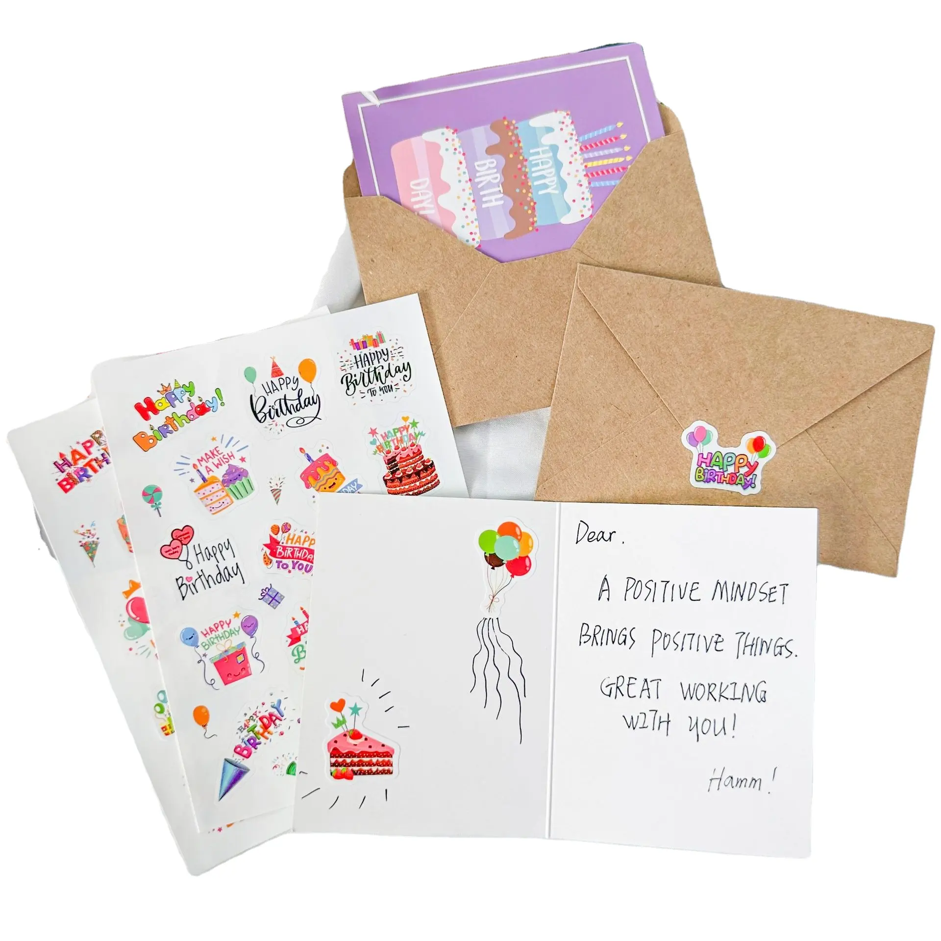 2024 novos cartões de feliz aniversário ins crianças diy conjunto com envelopes pequenos cartões de aniversário abençoados manuscritos