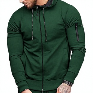 Sudadera con Capucha Verde para Hombre, Cierre de Cremallera, Corte Ajustado, Informal, Tejida en Poliéster, para Otoño - Product Image 1