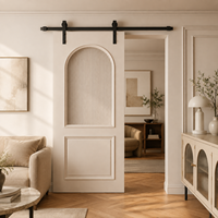 Porte coulissante minimaliste en alliage d'aluminium massif avec panneau de verre cannelé cintrée, résistante à l'eau, pour projets intérieurs de chambres et d'hôtels