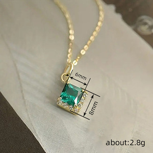 Collana con Ciondolo in Cristallo Verde Quadrato per Donne, Stile Giardino, Catena per Clavicola, Gioielli alla Moda - Product Image 5