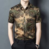 Chemise en soie de style chinois haut de gamme, écologique, anti-rides, séchage rapide, motifs paysages du Jiangnan exquis, chemise fine pour homme