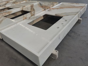 ขายส่งหินธรรมชาติ Calacatta ทองสำเร็จรูปหินอ่อนโต๊ะเครื่องแป้งด้านบนพร้อมอ่างล้างจานสำหรับห้องครัวเกาะด้านบน - Product Image 4