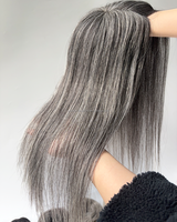 Topper de cheveux fait main de haute qualité, sel et poivre, cheveux brésiliens Remy, topper en dentelle mono, perruque, cheveux gris pour personnes âgées