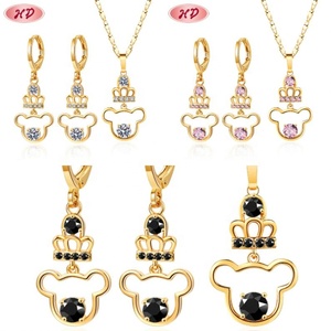 ชุดเครื่องประดับแฟชั่นสำหรับผู้หญิง Hengdian Bisuterias Oro Joyeria ต่างหูและสร้อยคอชุบทอง 18K ประดับเพชรซิร์คอน - Product Image 3
