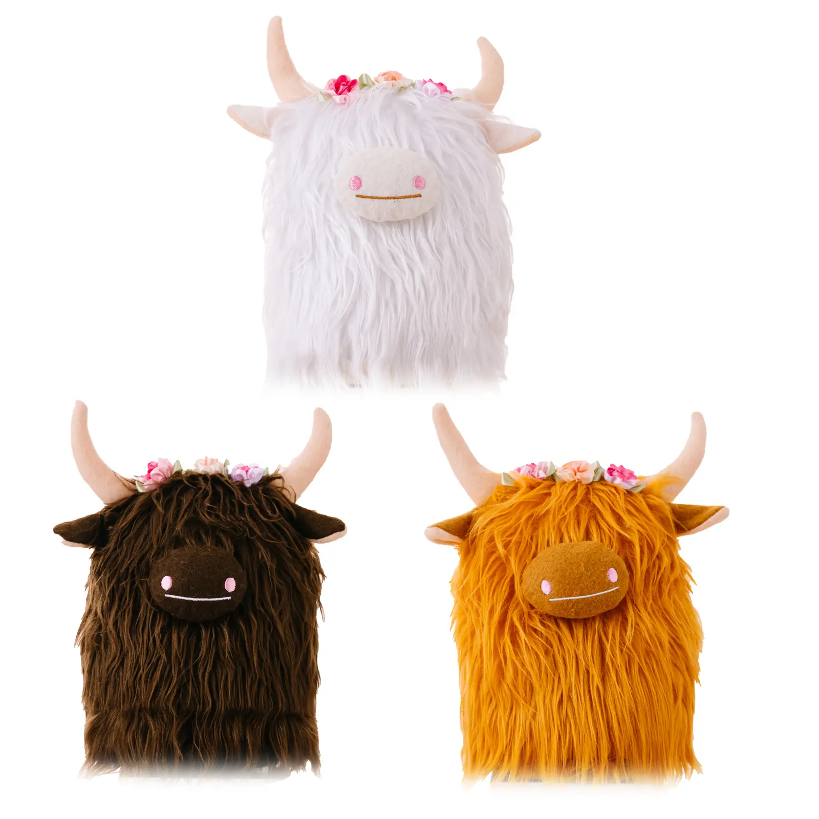 Venda quente highland Vaca bonito flores yak brinquedos de pelúcia bonecas decorativas Scottish Highland gado bonecas infantis para presente