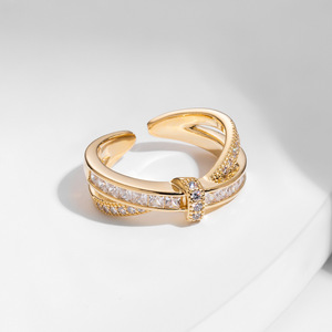 Muyu Geometric Open Ring Gold Pave Setting Index Finger Ring For Party Fashion Jewelry - Product Image 2