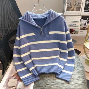 Pulls pour femmes pour l'automne et l'hiver, intérieur chaud, nouveau pull à rayures à fermeture éclair 2025, vêtements pour femmes haut de gamme de niche - Product Image 4