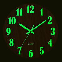 Harga Pabrik Jam Dinding Kayu MDF Bulat 30cm Menyala dalam Gelap, Mesin Quartz Senyap, Permukaan Anti-kabut, Desain Modern, Jarum Penunjuk Waktu