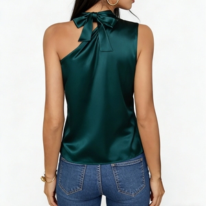 Women's Halter Neck Asymmetric <b>Top</b> Draped Sleeveless Blouse With Metal Buckle Shirt Fashion - Product Image 5
