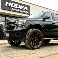 Jantes forgées personnalisées 6 trous, noir brillant avec accents rouges, de 18, 19, 20, 21, 22, 23 et 24 pouces pour la modification des SUV grand format Tahoe, Yukon, Suburban