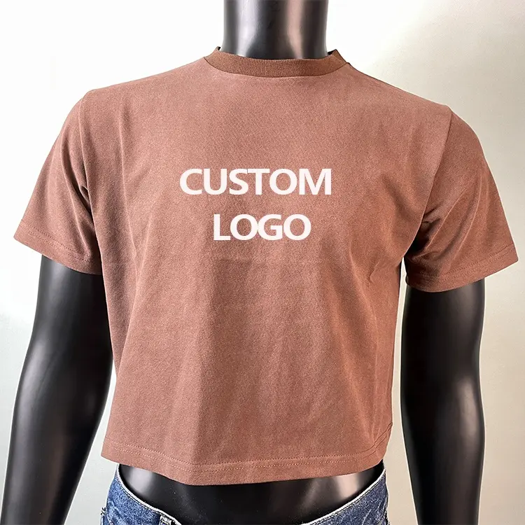 Customized Men's Cotton Crop T-Shirts Solid Cropped Crew Neck Top Workout Basic Crop Tee Shirts