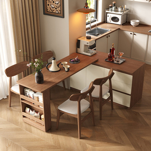 XHA Modern Extendable Dining <b>Table</b> Set L Shape Kitchen <b>Island</b> Cabinet Wooden Dining Room Furniture - Product Image 4