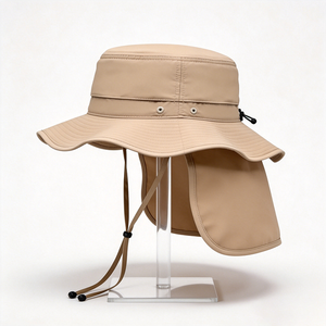 Chapeau Bob en Toile Kaki avec Logo Montagne, Large Bord, Protection UV, Style Safari, Anti-vent, Sangle de Menton Réglable - Product Image 5
