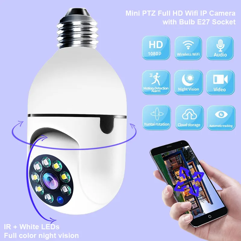 Smart Wireless Light Bulb Camera E27 Lamp 1080P Auto Tracking Wifi CCTV Security Rotating Light LED Camera