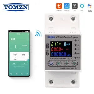 Tomzn 63A 80A medidor de energia inteligente WIFI Kwh disjuntor temporizador com tensão corrente e proteção contra vazamentos TUYA TOMPD