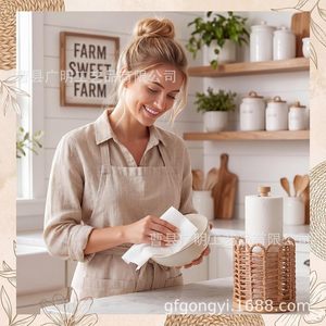 Woven <b>Kitchen</b> <b>Paper</b> Towel Holder Beige Circular Eco-Friendly Countertop Storage Rack - Product Image 2