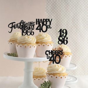 Adornos <span class=keywords><strong>para</strong></span> Cupcakes Negros de <span class=keywords><strong>40</strong></span> Cumpleaños, con Brillantina, <span class=keywords><strong>para</strong></span> Celebrar <span class=keywords><strong>40</strong></span> Años, Decoración <span class=keywords><strong>para</strong></span> Fiestas - Product Image 6