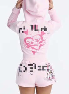 Completo da <span class=keywords><strong>donna</strong></span> 2 pezzi Cute Ed con stampa a lettere Hardy: Felpa con cappuccio e zip, top corto e gonna con coulisse - Product Image 5