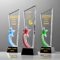 Blau Rot Grün Lila Stern Optisches Fünfeck Kristallglas Trophäe Plakette mit Schwarzem Sockel MH-MJ0991