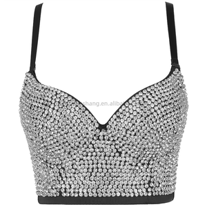 Débardeur Camisole Perlé pour Femme, Vêtement d'extérieur Transparent avec Détails Strass, Haut Corset Dos Nu Tendance - Product Image 1