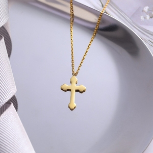 Collana da donna con <span class=keywords><strong>croce</strong></span> cristiana ortodossa ciondolo collana in acciaio inossidabile placcato oro 18k alta lucidato regalo di battesimo religioso - Product Image 2