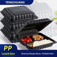 Boîte à lunch jetable Tengchuang 9 pouces en MFPP, style américain, trois compartiments, qualité alimentaire, pour hamburgers, emballage à emporter en plastique PP
