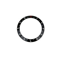 Inserts de lunette en céramique SKX007 38 mm, double fuseau horaire 12H, chiffres arabes, inclinés, noir brillant et rouge, pièces de montre