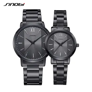 Match Your Style Waterproof Quartz Couple Watches With Sleek Black Stainless Steel Straps Watch