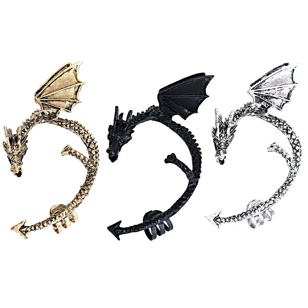 Venta al por mayor creativo y personalizado gótico Punk Flying Dragon Ear Clip pendientes para las mujeres