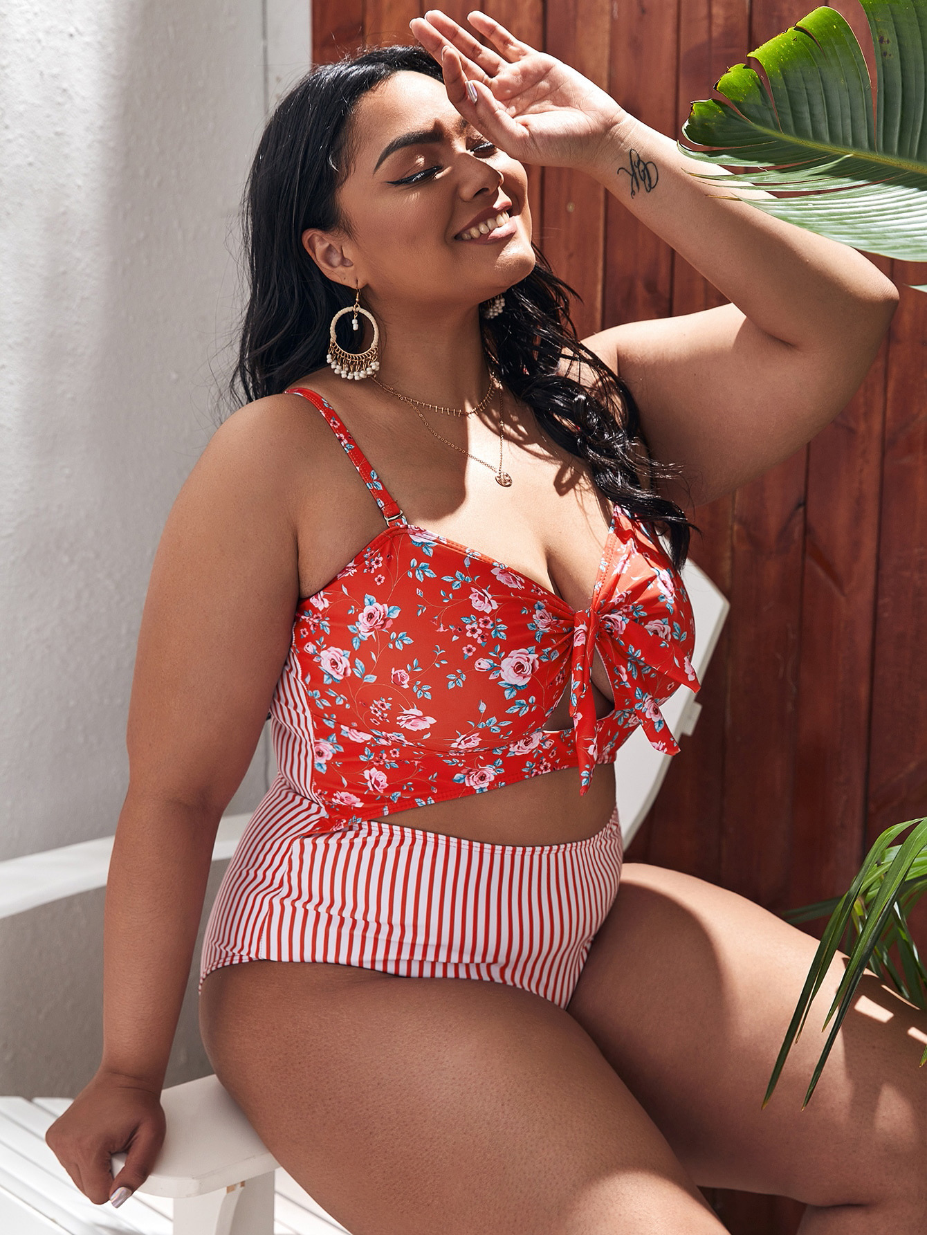 2022 new summer swimsuit women's one-piece printed bow Bikini Large fat woman fat m200 kg swimsuit