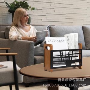 Wooden And Iron Combined Desktop <b>File</b> <b>Tray</b> For Documents Storage Single Layer Shelf Office Organizing Rack - Product Image 2