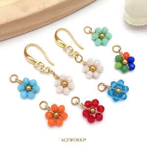 Breloques en perles pour enfants en forme de fleurs |   Pendentifs en perles de verre enveloppées de fil en acier inoxydable plaqué or 18K PVD pour la fabrication de bijoux DIY | - Product Image 5