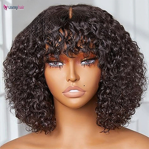 Perruque courte bob sans colle en cheveux humains, prête à porter, <span class=keywords><strong>coupe</strong></span> pixie avec <span class=keywords><strong>frange</strong></span> pour femmes, longue et volumineuse, fabriquée à la machine, sans dentelle, en cheveux humains - Product Image 1