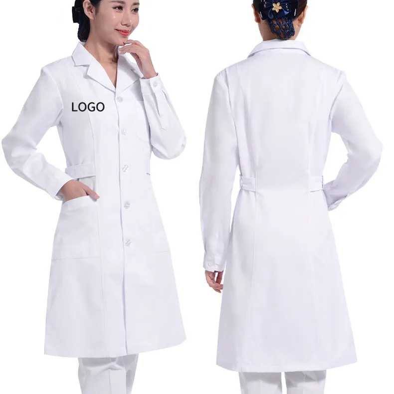 Logotipo personalizado Branco Tecido Médico Hospital Lab Coat Novos Projetos Branco Hospital Uniformes para Doctor Nurse Lab Coat
