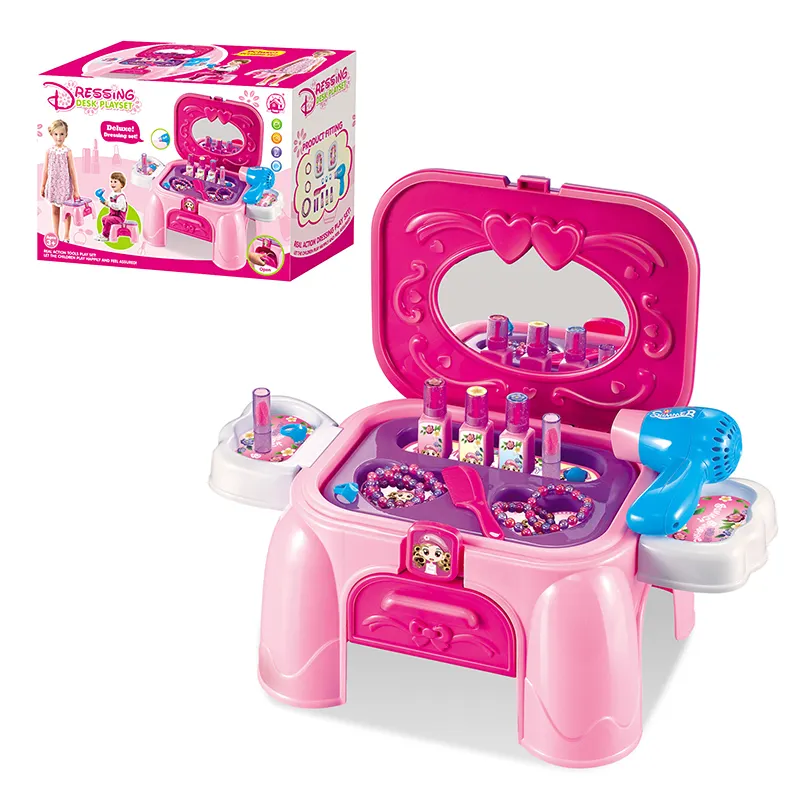 Fashion dressing storage table hair dryer toy pretend play makeup set for girls