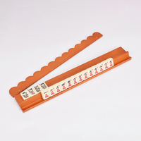 Support de tuiles de mahjong en bois à motif ondulé festonné, lot de 4, design à poussoir, grain de bois naturel, accessoires de mahjong américains