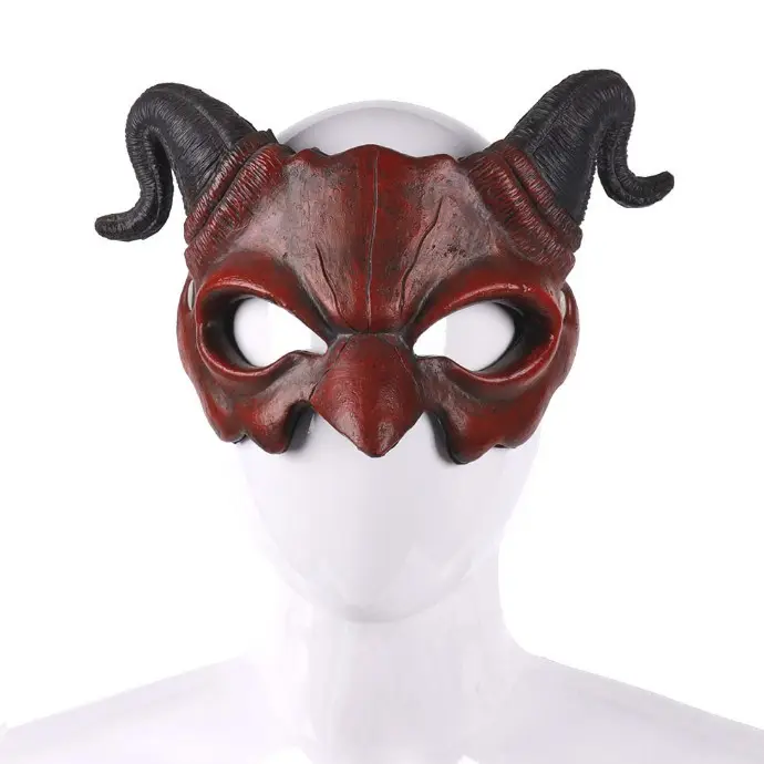 Masque demi-visage d'halloween, accessoires de costume de fête de carnaval, masque de démon en corne de mouton en mousse PU