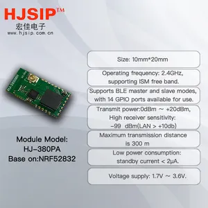 HJSIP HJ-380PA โมดูลบลูทูธ BLE5.0nrf52832 รวมพอร์ต UART โปร่งใสการส่งสัญญาณ IOTBuilt ในเสาอากาศ BLE โมดูล