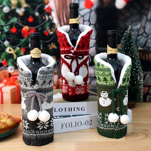 Nouvelle couverture de bouteille de vin de Noël: couverture de vin <span class=keywords><strong>rouge</strong></span> épaissie tricotée à pompon, couverture de vin décorative de Noël pour le restaurant - Product Image 2