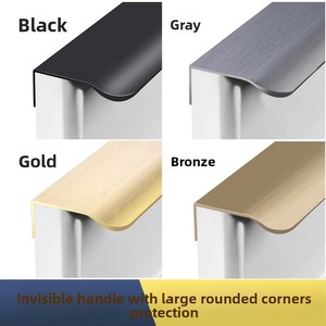 Modern Simple 1.0m <b>Black</b> Cabinet Door Wardrobe Shoe Drawer Extended Handle with Invisible No-Drill <b>Edge</b> for Living Room - Product Image 3