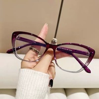 Petites lunettes de vue anti-lumière bleue œil de chat, monture en PC, miroir plat, dégradé, lunettes rétro pour visage en diamant